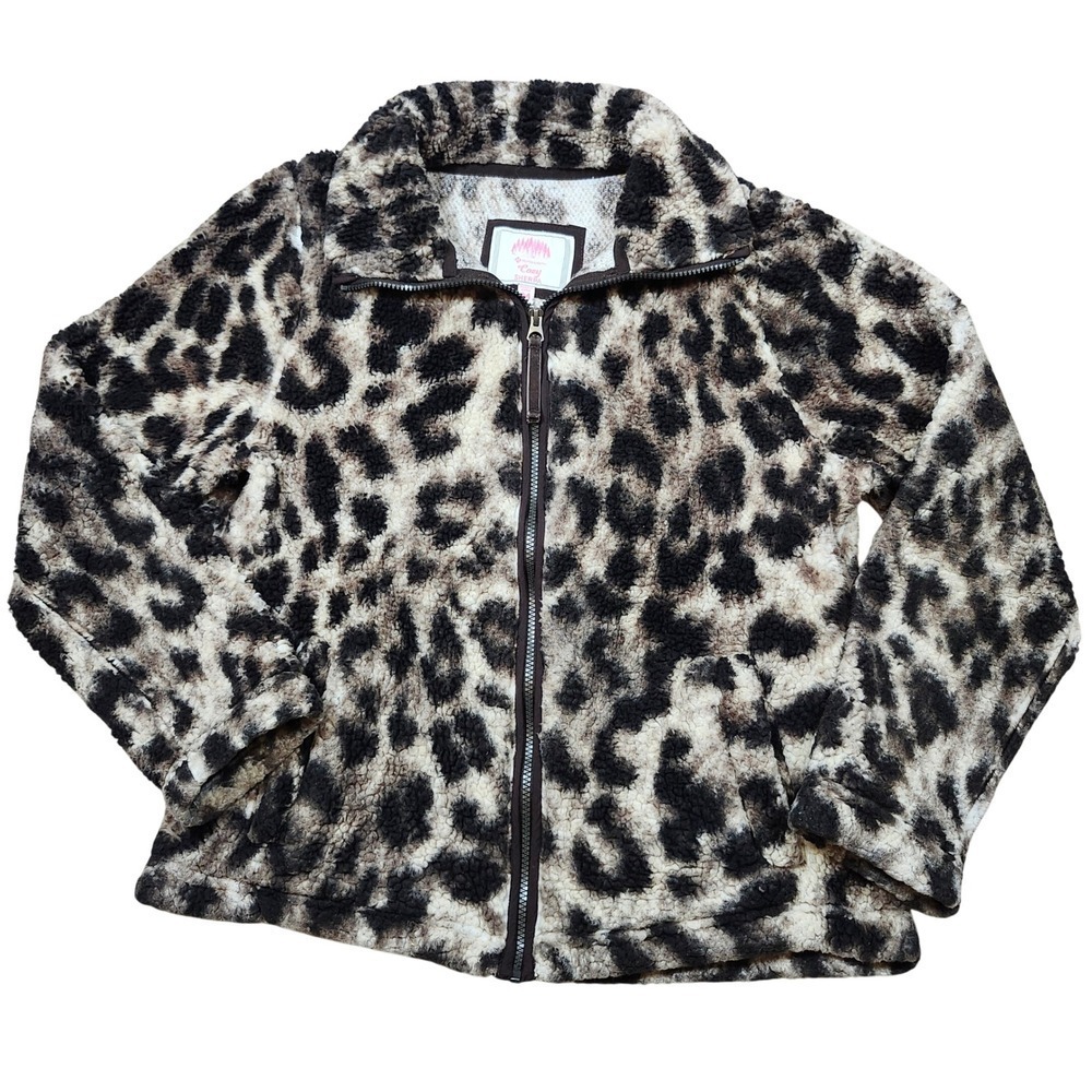 Members Mark Cozy Sherpa Fleece Jacket Leopard Print Full Zip Size M